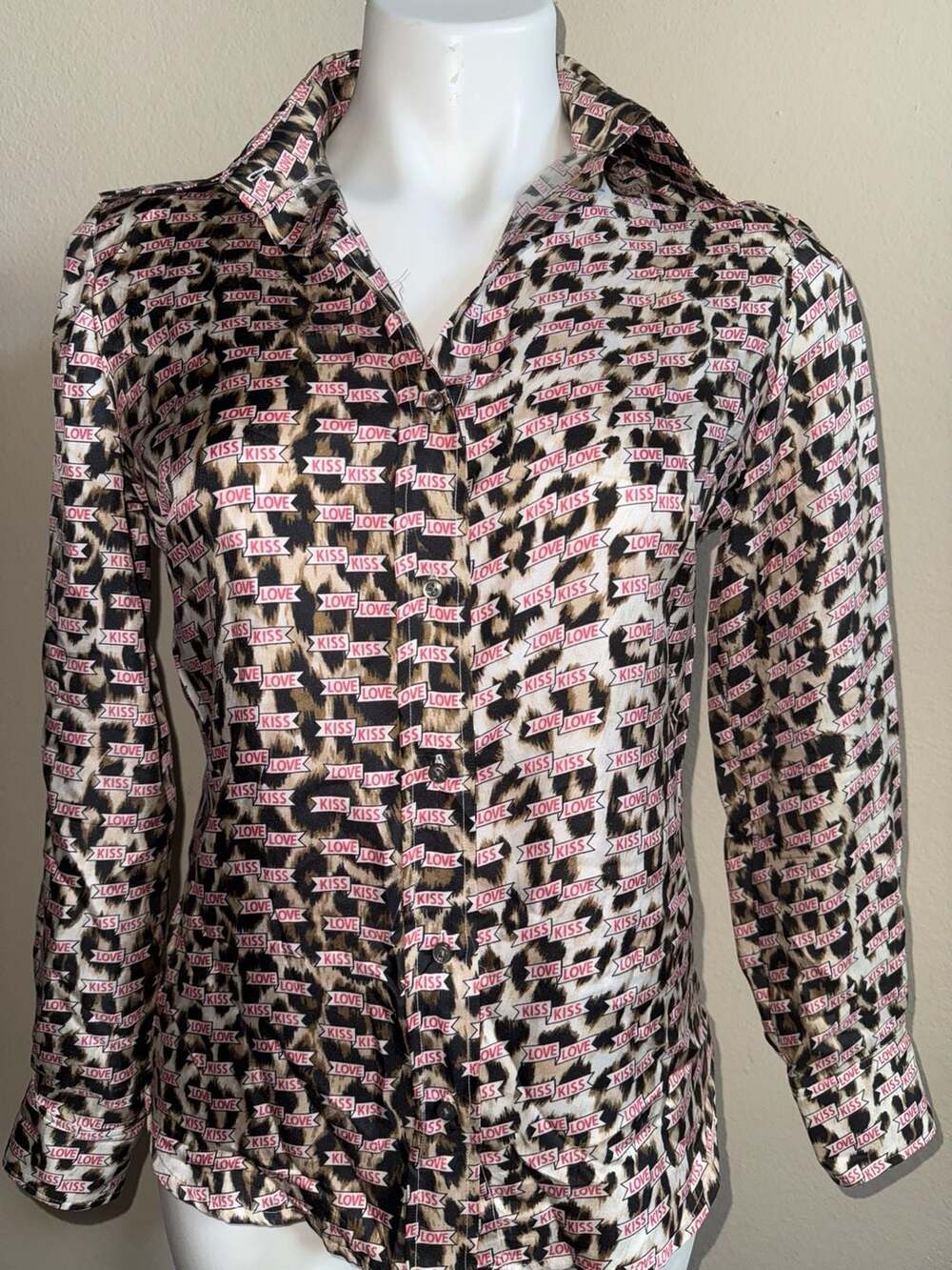 La Prestic Ouiston Paris Women's 100% Silk Button-Front Long Sleeve Shirt with L